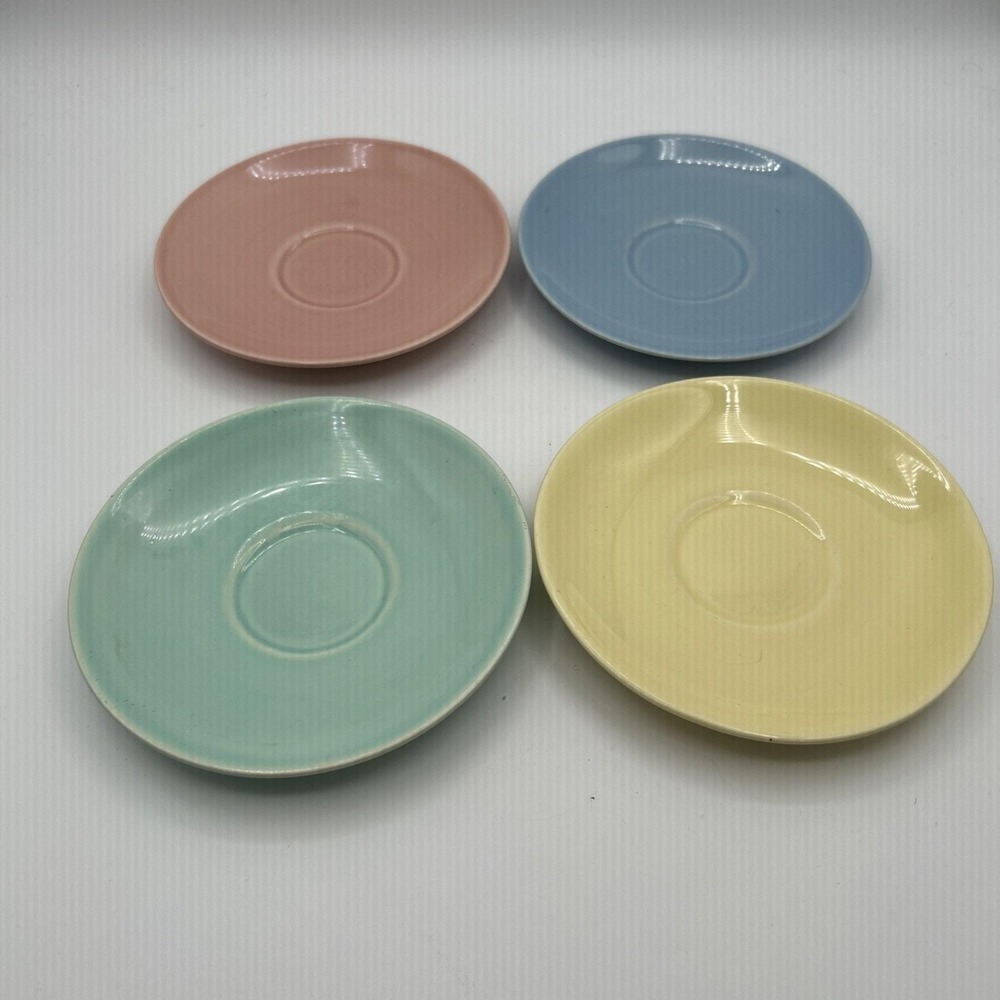 Taylor Smith Taylor Saucer Set OS Pink Blue Green Yellow Luray Pastels Vtg  6"